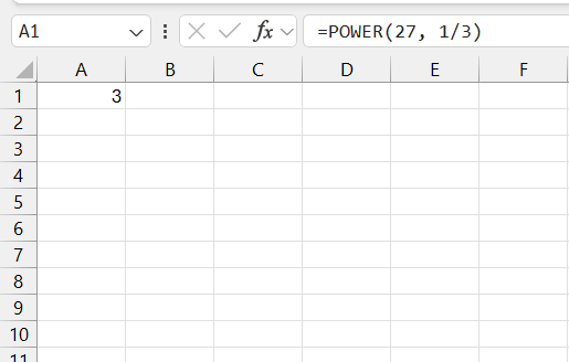 Power of 3 in Excel