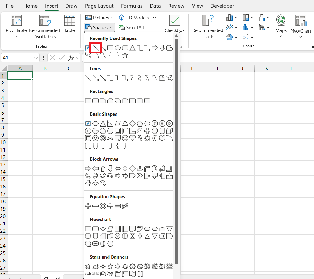 How to draw a line in Excel