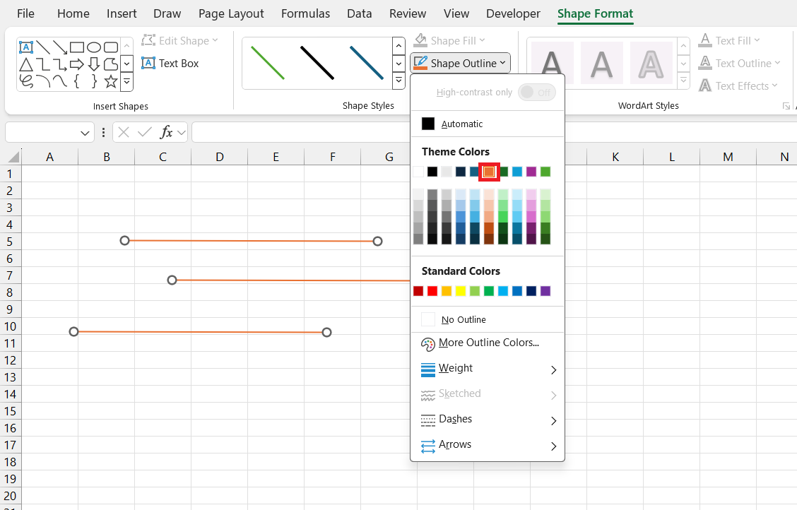 How to draw a line in Excel