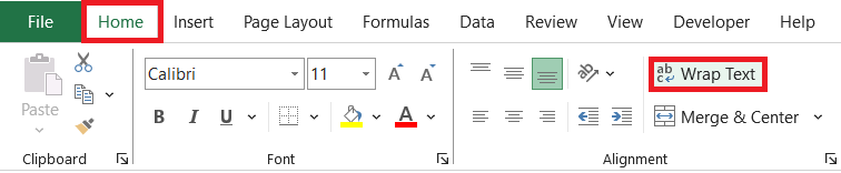 wraptext in excel