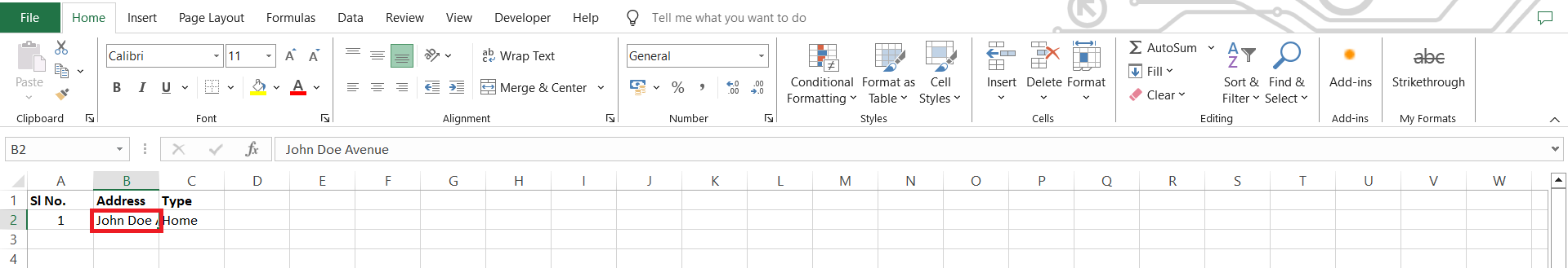 wraptext in excel