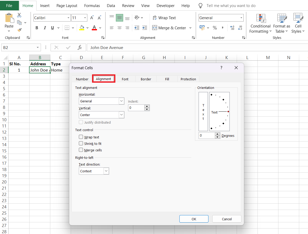 wraptext in excel