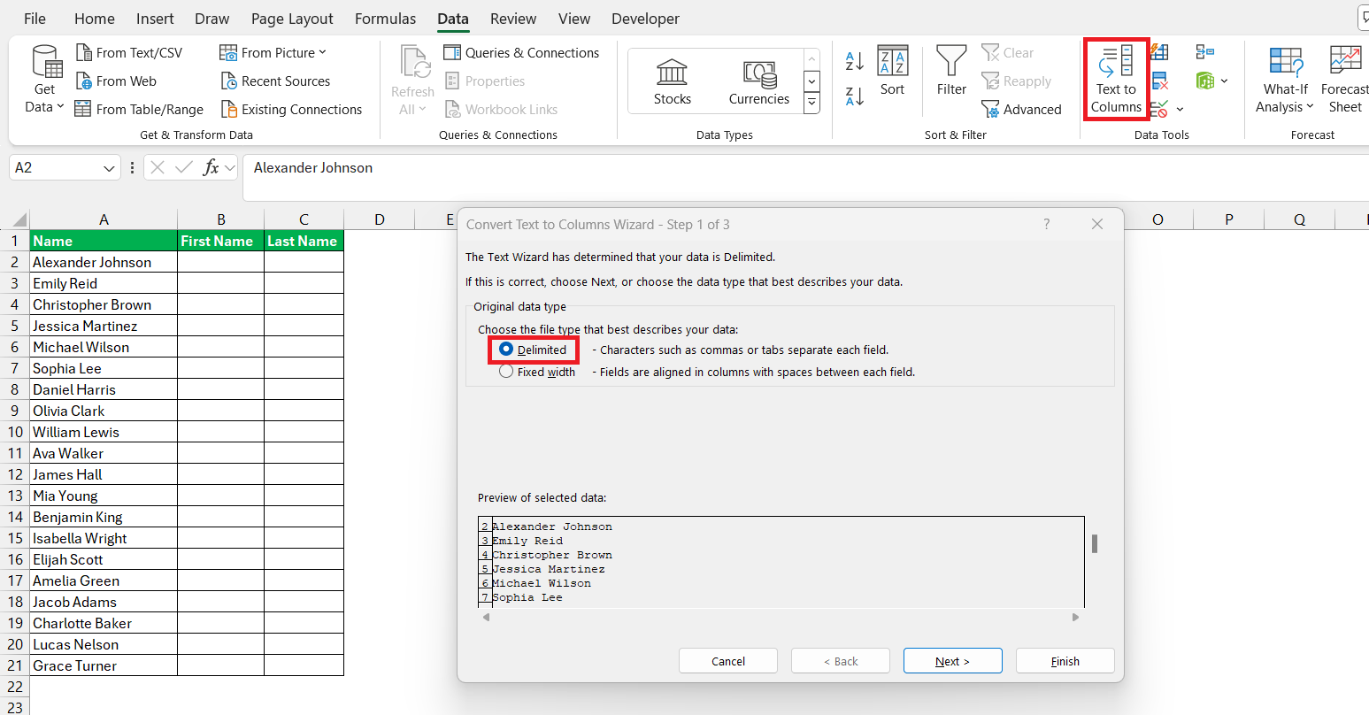 Split Cells in Excel