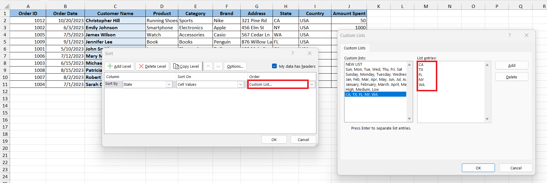 sort numbers in excel