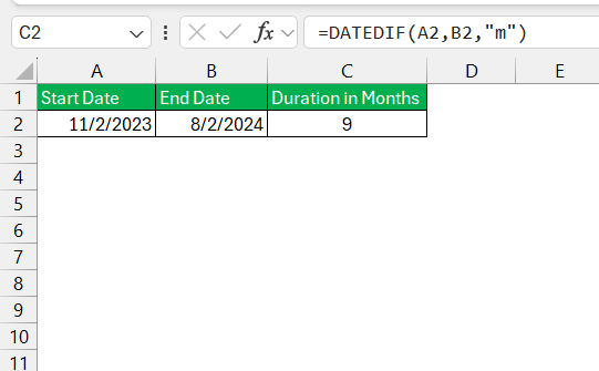 How Many Months Between Two Dates in Excel