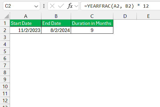 How Many Months Between Two Dates in Excel