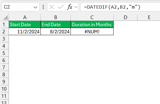 How Many Months Between Two Dates in Excel