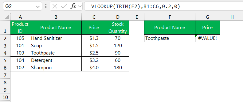 VLOOKUP not working in Excel