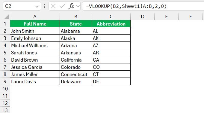 List of State Abbreviations in Excel