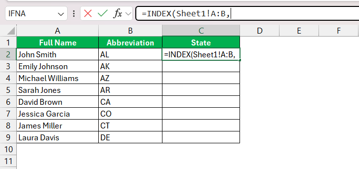 List of State Abbreviations in Excel