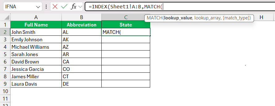 List of State Abbreviations in Excel