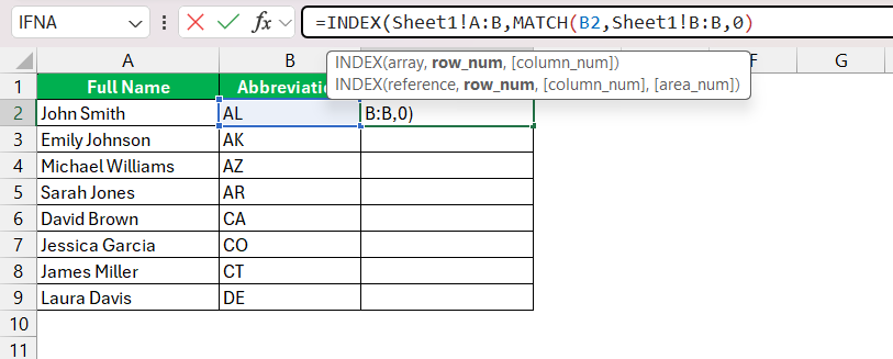 List of State Abbreviations in Excel