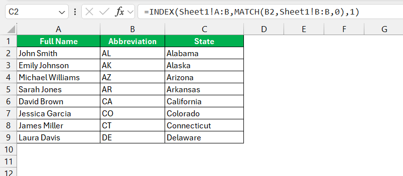 List of State Abbreviations in Excel