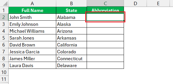 List of State Abbreviations in Excel