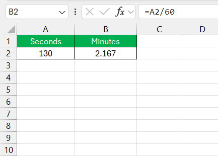 Convert Seconds to Minutes in Excel