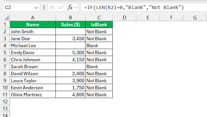 Excel If Blank