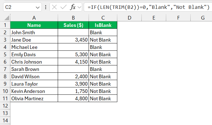 Excel If Blank