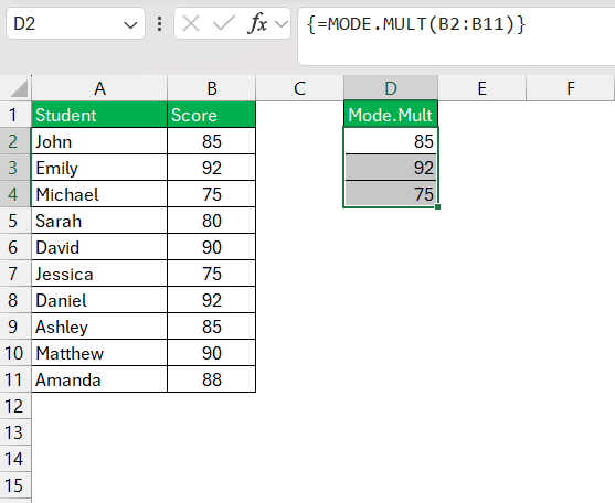 MODE.MULT in Excel