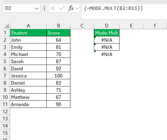 MODE.MULT in Excel