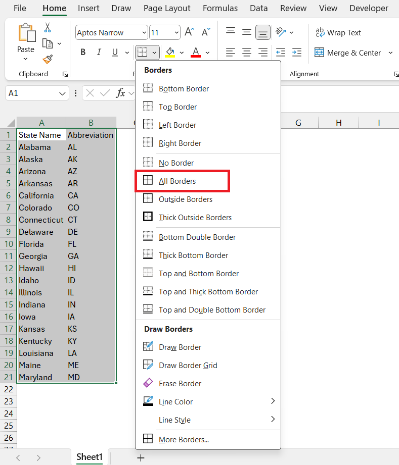 How to Add Borders in Excel