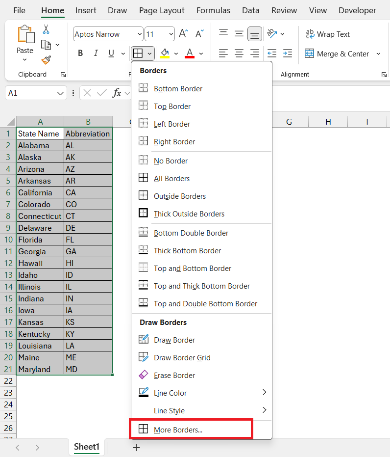 How to Add Borders in Excel