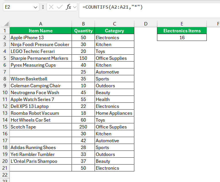 Count Excel Row