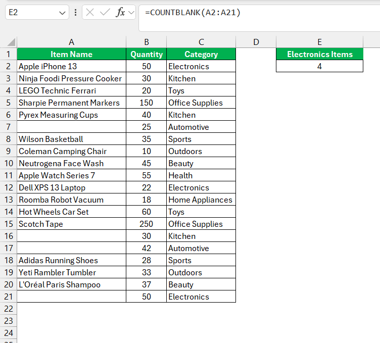 Count Excel Row