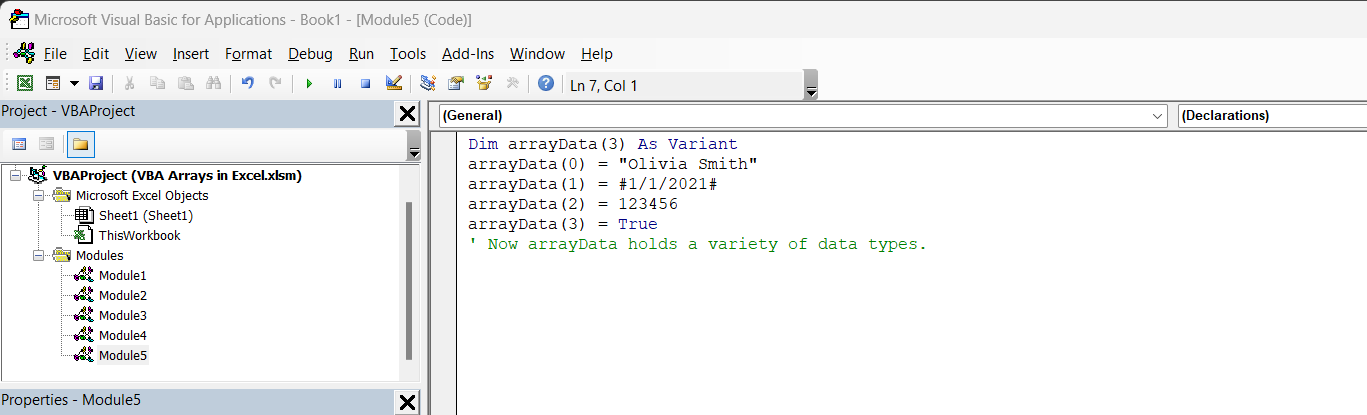 VBA arrays in Excel