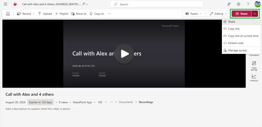 Share Teams Recordings