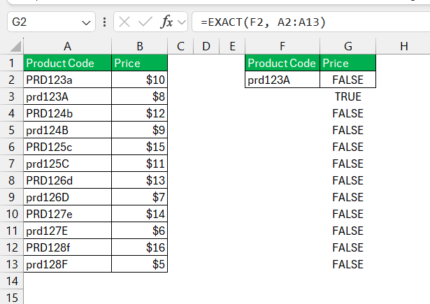 VLOOKUP Case Sensitive in Excel