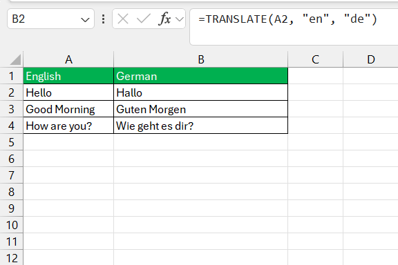 Translate and DetectLanguage function in Excel