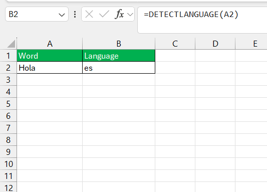 Translate and DetectLanguage function in Excel