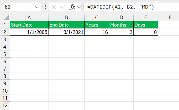 datedif in excel