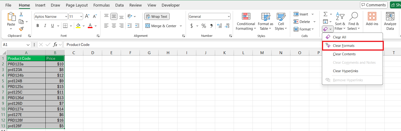 Clear Excel Formatting