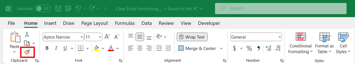 Clear Excel Formatting