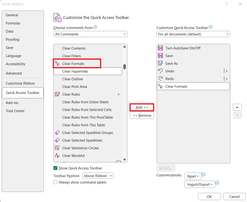 Clear Excel Formatting