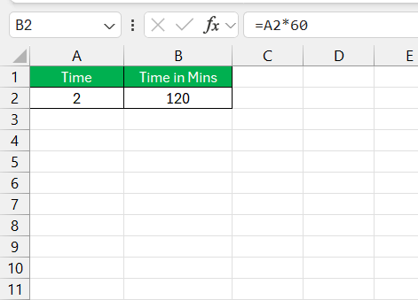 Convert Hours to Min in Excel