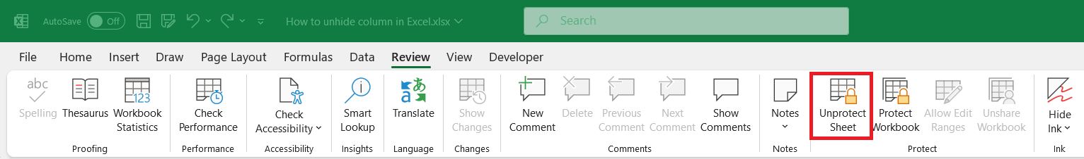 How to Unhide Column in Excel