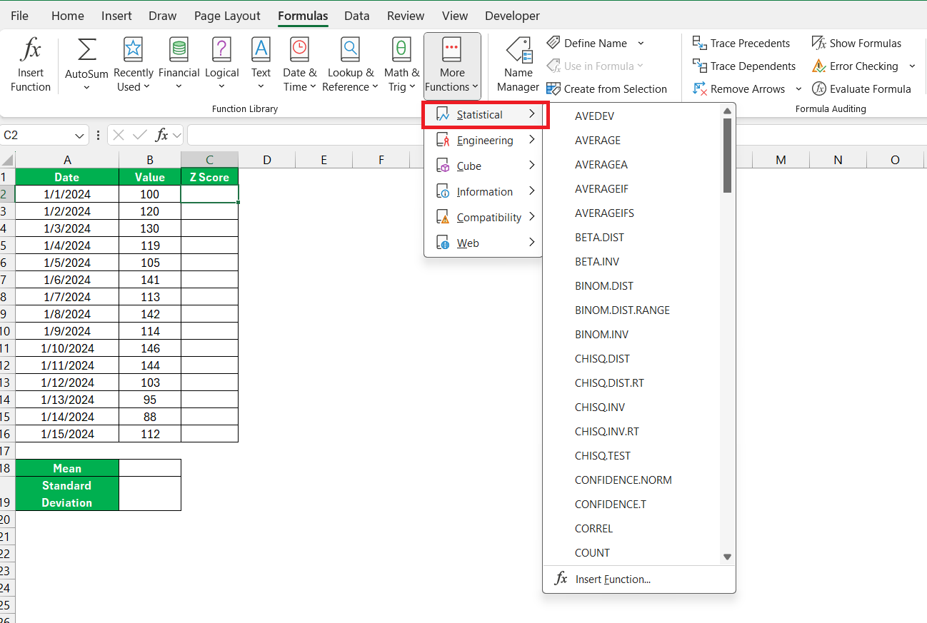 z score in Excel