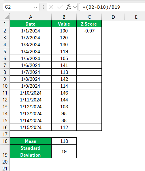 z score in Excel