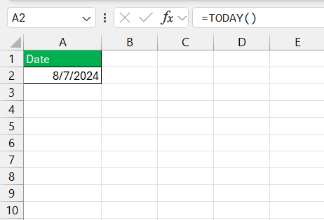 today date in excel