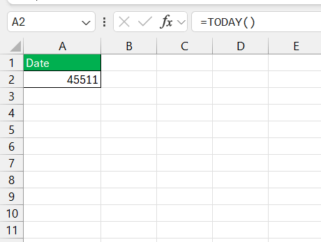 today date in excel