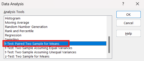 test statistic in excel