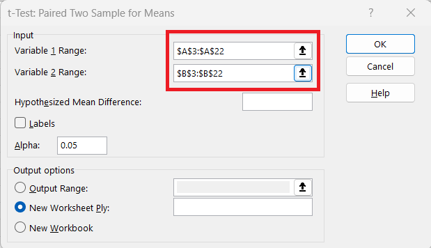 test statistic in excel