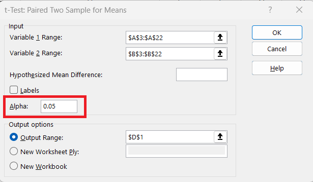 test statistic in excel