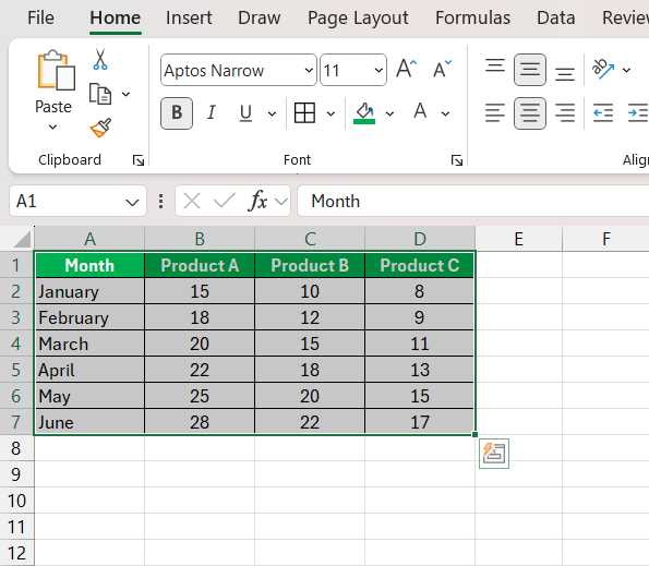 Excel Area Chart