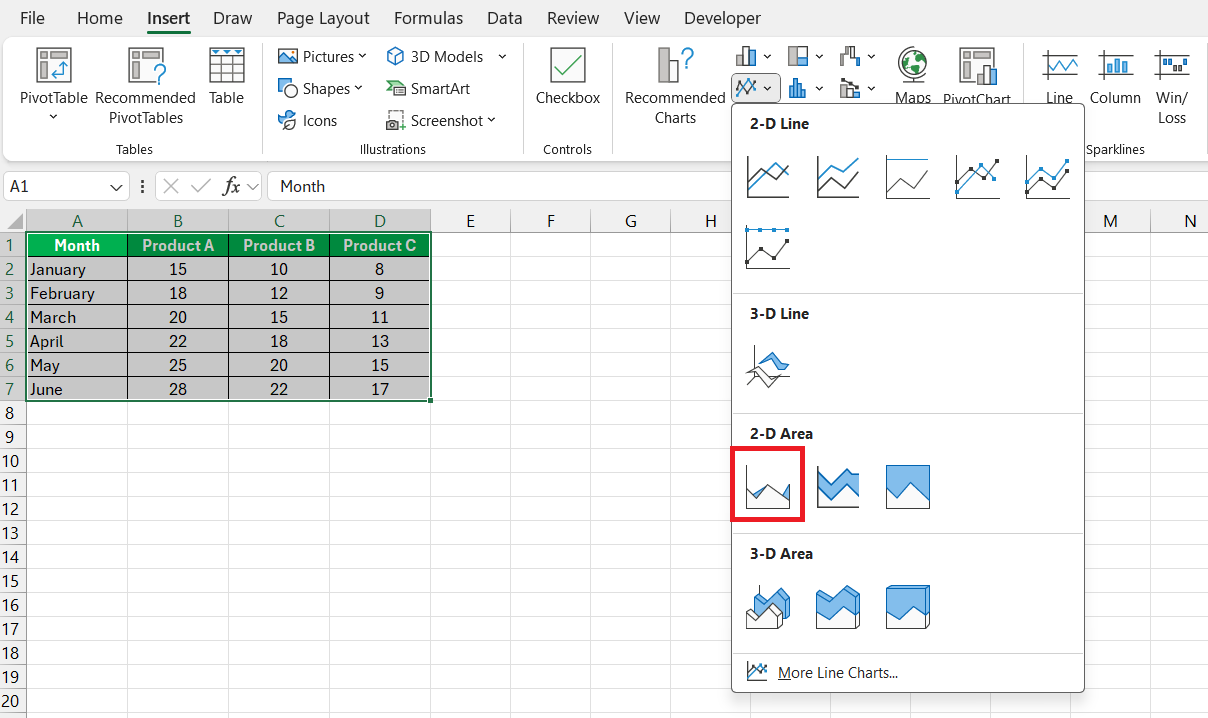 Excel Area Chart