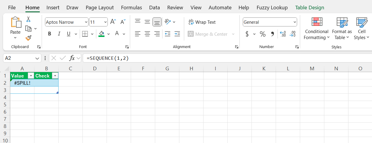 Excel Spill Error