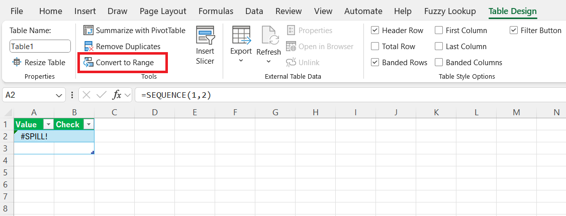 Excel Spill Error