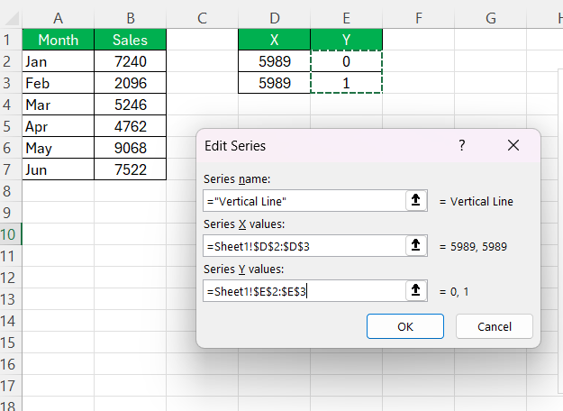 Add Vertical Bars in Excel